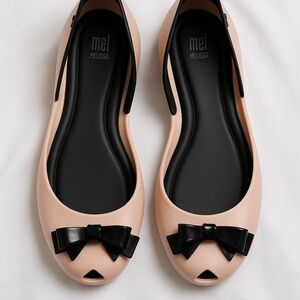 Melissa Women's Blush Flats with Black Bow